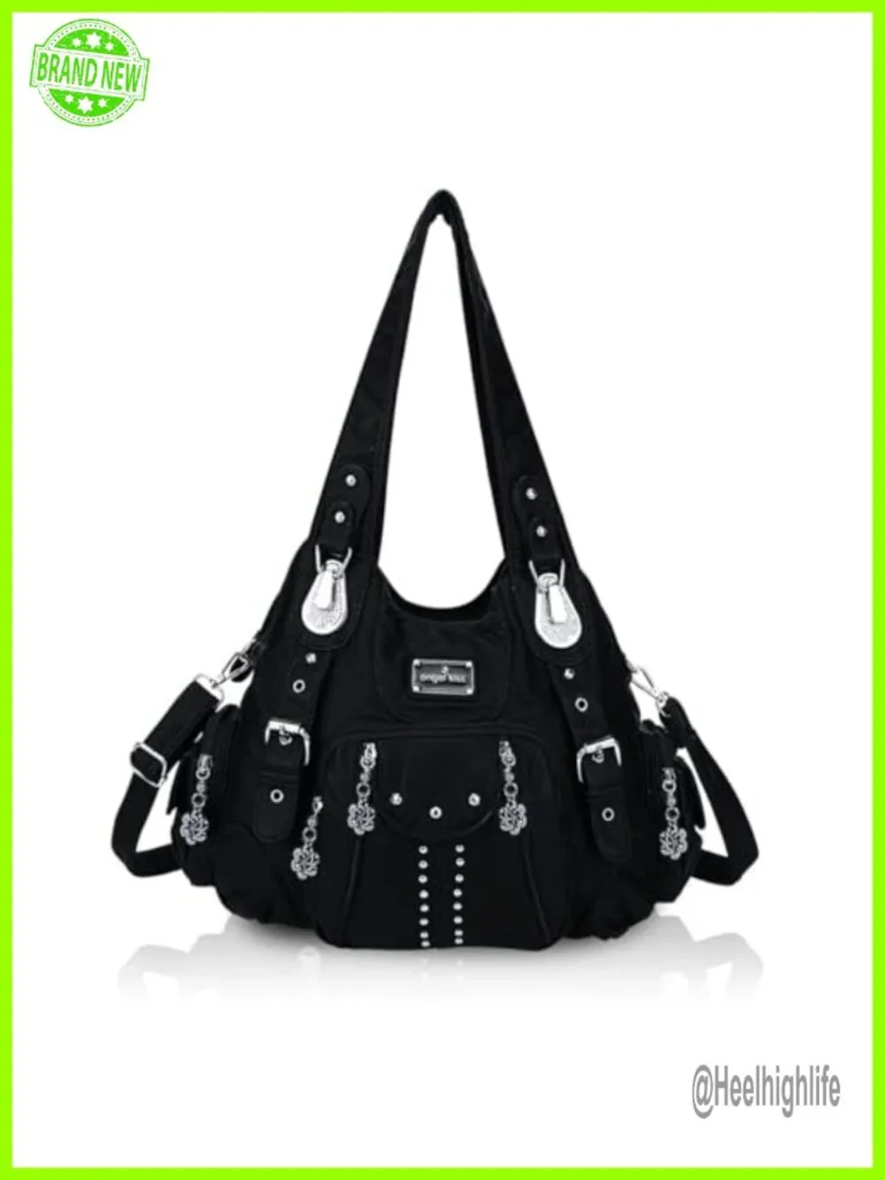 Washed PU Leather Large Hobo Bag with Multiple Pockets, Adjustable Strap